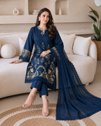 3 Piece Ready to Wear Embroidered Suit (Blue)