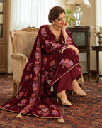 3 Piece Ready to Wear Luxury Velvet Embroidered Suit (Maroon)