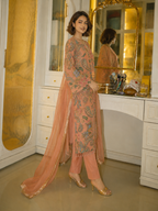 3 Piece Ready to Wear Luxury Embroidered Armani Silk Suit - Peach