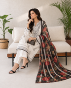 3 Piece Ready to Wear Embroidered Suit (White)