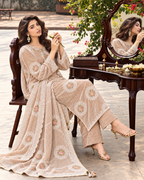 3 Piece Ready to Wear Luxury Velvet Embroidered Suit (Peach)