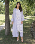 3 Piece Ready to Wear Luxury Embroidered Cutwork Suit - Lilac
