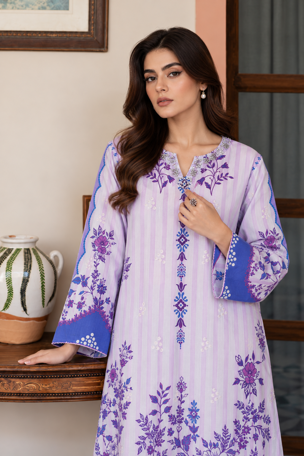 2 Piece Ready to Wear Printed Co-ord Set (Lilac)