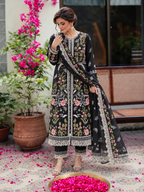 3 Piece Ready to Wear Embroidered Suit (Black)