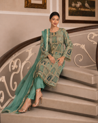 3 Piece Ready to Wear Luxury Embroidered Armani Silk Suit - Green