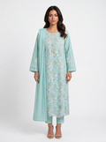 3 Piece Ready to Wear Luxury Embroidered Cutwork Suit - Blue