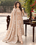 3 Piece Ready to Wear Luxury Velvet Embroidered Suit (Peach)