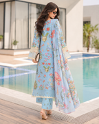 3 Piece Ready to Wear Embroidered Suit (Blue)