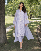 3 Piece Ready to Wear Luxury Embroidered Cutwork Suit - Lilac