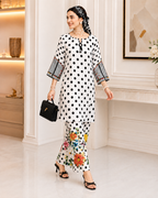 2 Piece Ready to Wear Printed Co-ord Set (Black & White)