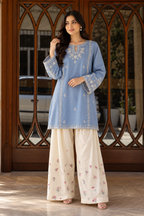 2 Piece Ready to Wear Embroidered Farshi Suit (Blue & Off-white)