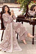 3 Piece Ready to Wear Luxury Velvet Embroidered Suit (Mauve)