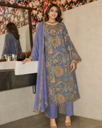 3 Piece Ready to Wear Luxury Embroidered Armani Silk Suit - Lilac