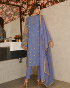 3 Piece Ready to Wear Luxury Embroidered Armani Silk Suit - Lilac