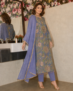 3 Piece Ready to Wear Luxury Embroidered Armani Silk Suit - Lilac