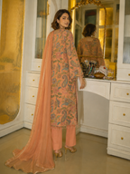 3 Piece Ready to Wear Luxury Embroidered Armani Silk Suit - Peach