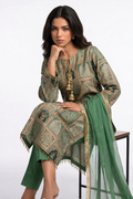 3 Piece Ready to Wear Luxury Embroidered Armani Silk Suit - Green