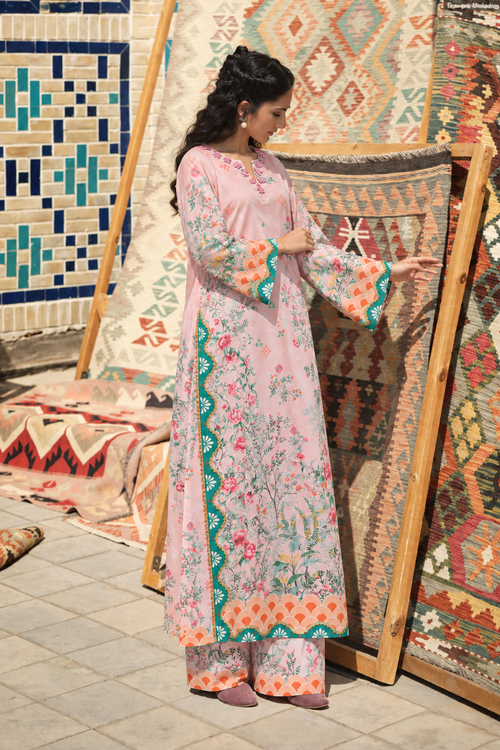 2 Piece Ready to Wear Printed Kaftan Set (Pink)