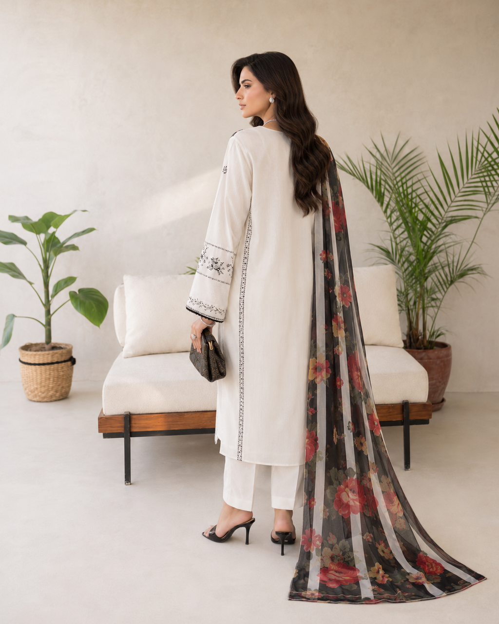 3 Piece Ready to Wear Embroidered Suit (White)