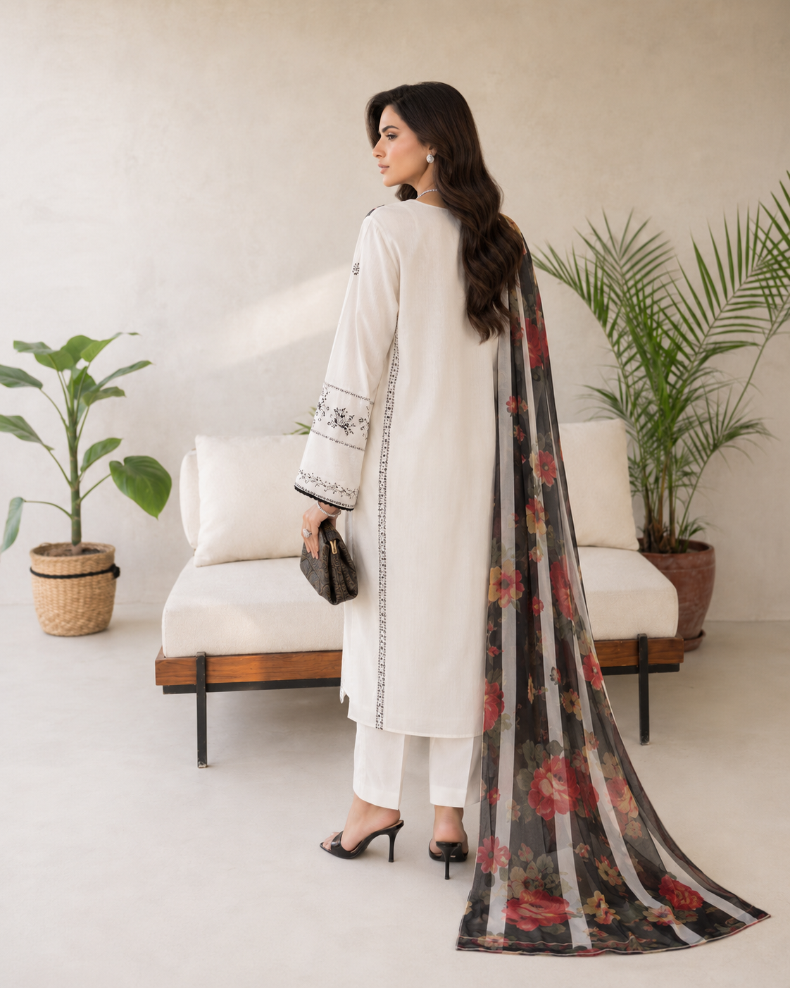 3 Piece Ready to Wear Embroidered Suit (White)