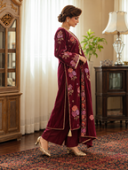 3 Piece Ready to Wear Luxury Velvet Embroidered Suit (Maroon)