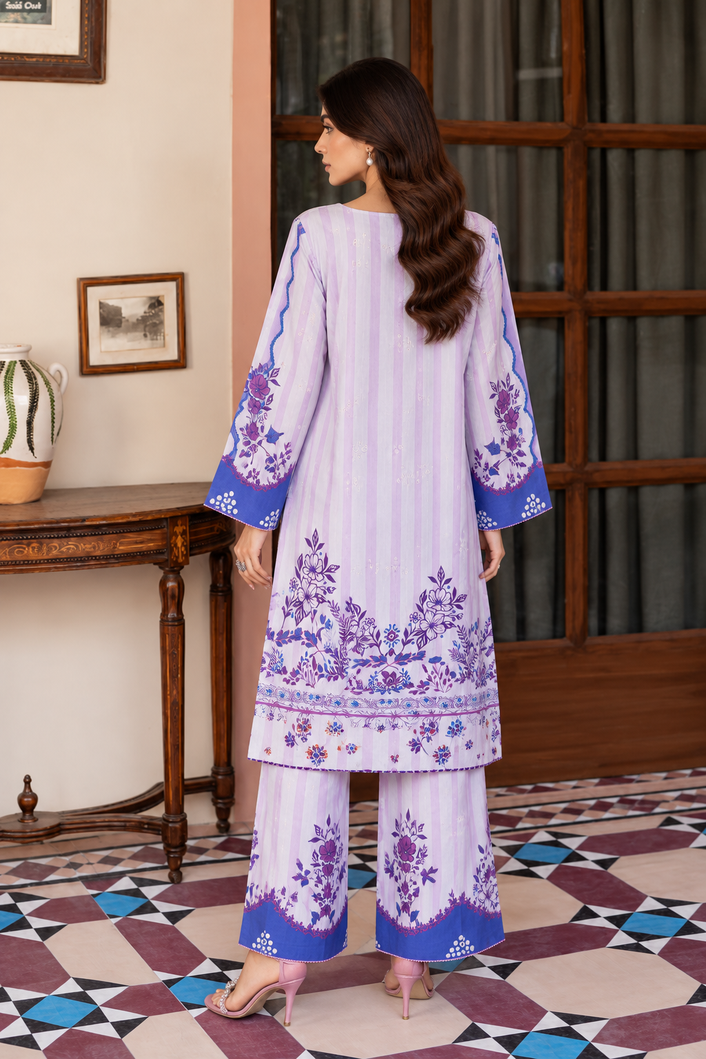2 Piece Ready to Wear Printed Co-ord Set (Lilac)