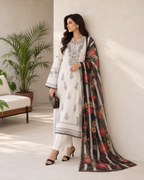 3 Piece Ready to Wear Embroidered Suit (White)