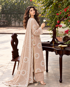3 Piece Ready to Wear Luxury Velvet Embroidered Suit (Peach)