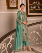 3 Piece Ready to Wear Luxury Embroidered Armani Silk Suit - Green