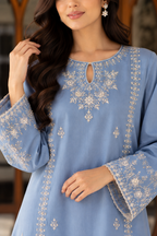 2 Piece Ready to Wear Embroidered Farshi Suit (Blue & Off-white)
