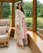 3 Piece Ready to Wear Luxury Embroidered Crochet Suit - Off-White/Multi
