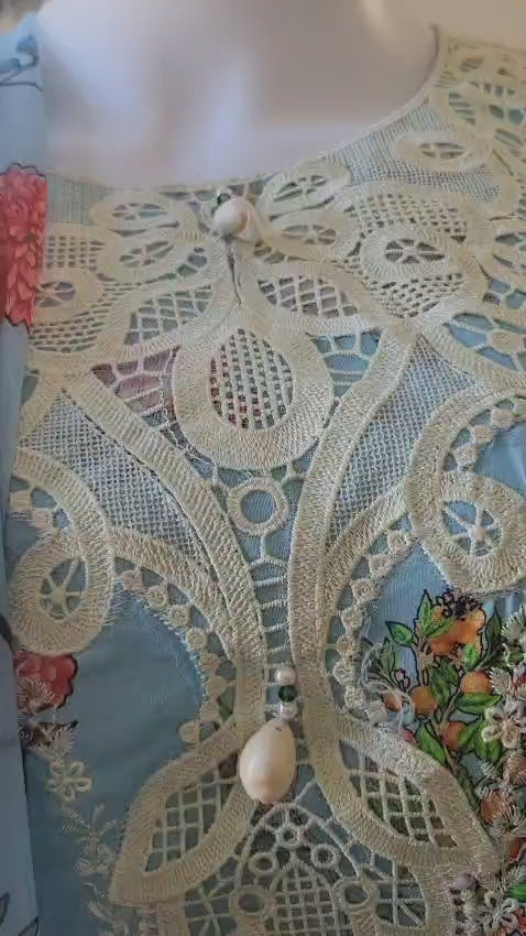 3 Piece Ready to Wear Embroidered Suit (Blue)