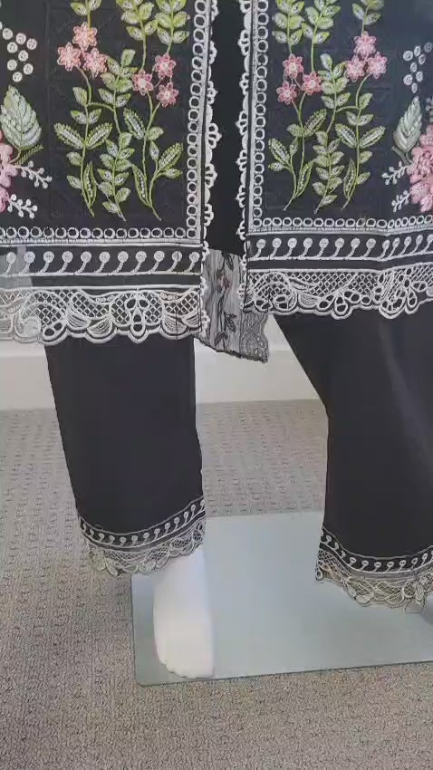 3 Piece Ready to Wear Embroidered Suit (Black)