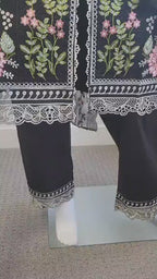 3 Piece Ready to Wear Embroidered Suit (Black)