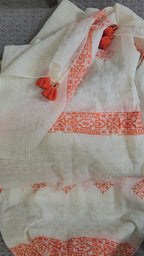 3 Piece Ready to Wear Block Printed Suit - Off-White/Orange