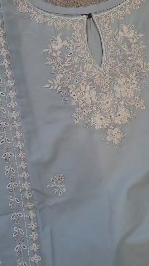 2 Piece Ready to Wear Embroidered Farshi Suit (Blue & Off-white)