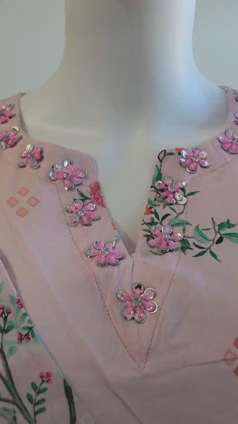 2 Piece Ready to Wear Printed Kaftan Set (Pink)