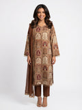 3 Piece Ready to Wear Luxury Embroidered Armani Silk Suit - Brown