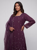 3 Piece Ready to Wear Luxury Net Suit - Plum
