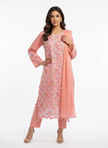 3 Piece Ready to Wear Luxury Embroidered Cutwork Suit - Coral Pink