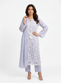 3 Piece Ready to Wear Luxury Embroidered Cutwork Suit - Lilac